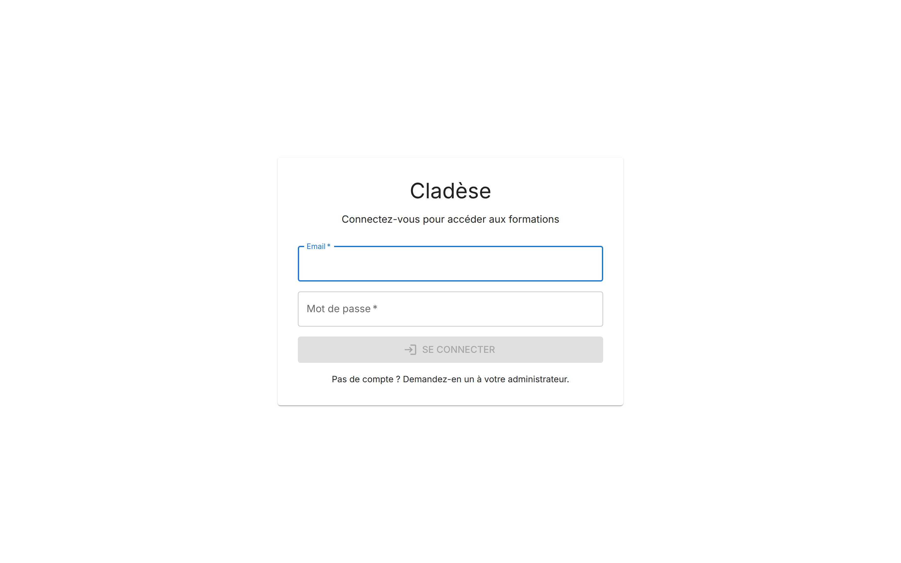Écran de connexion : champs Email et Mot de passe, bouton Se connecter.